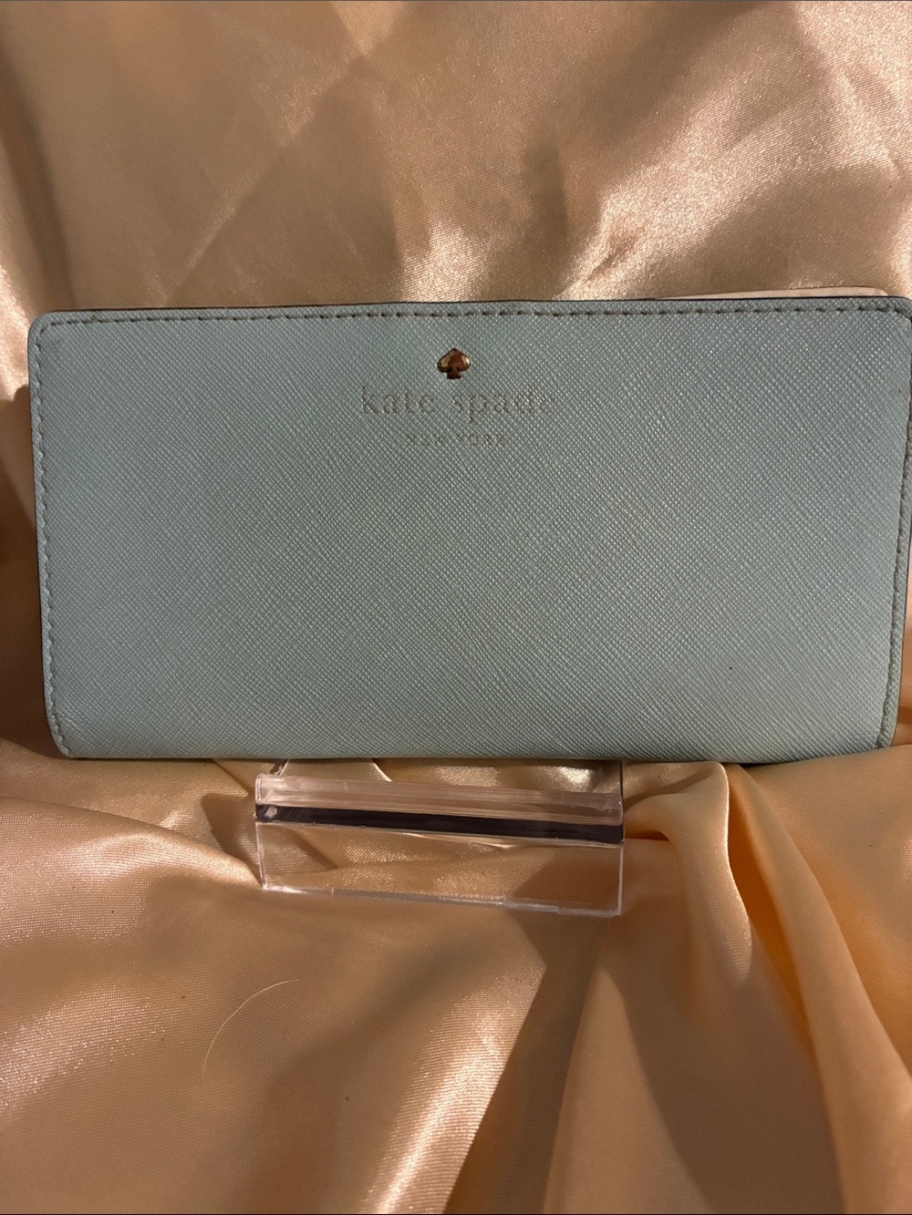 kate spade Light Blue Zip Around Wallet with Gold Logo